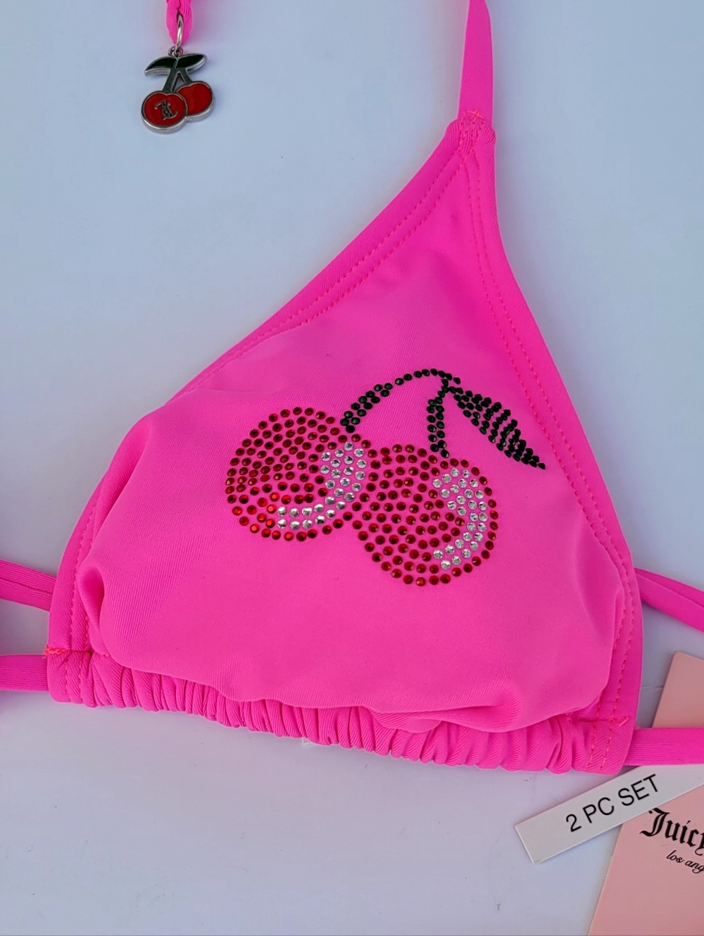 NWT Juicy Couture hot pink bikini set with rhinestone logo and cherry details 🍒 - Picture 2 of 7